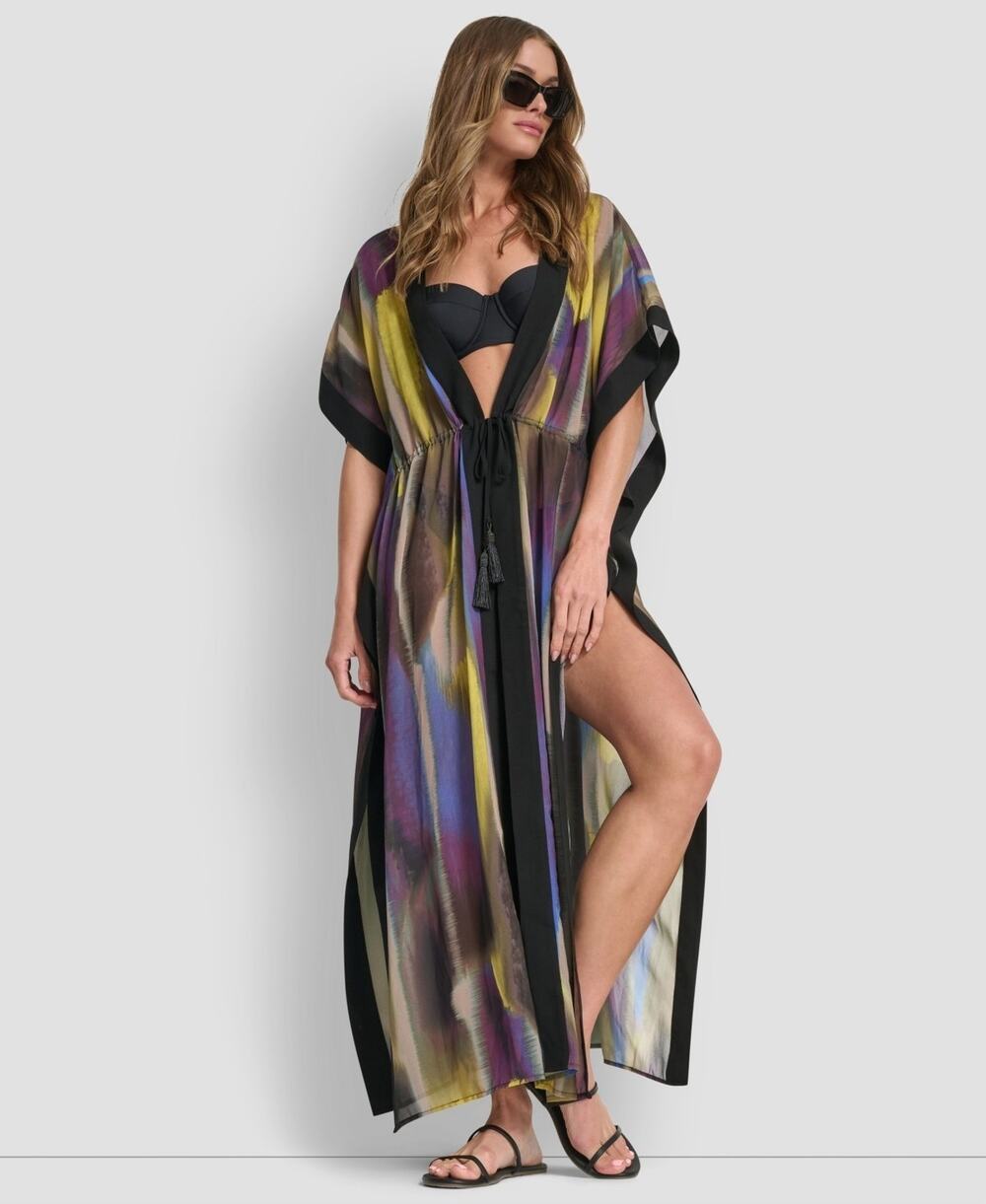 DKNY Women's Tie-Front Cover-Up Kaftan Multi Size S 0267